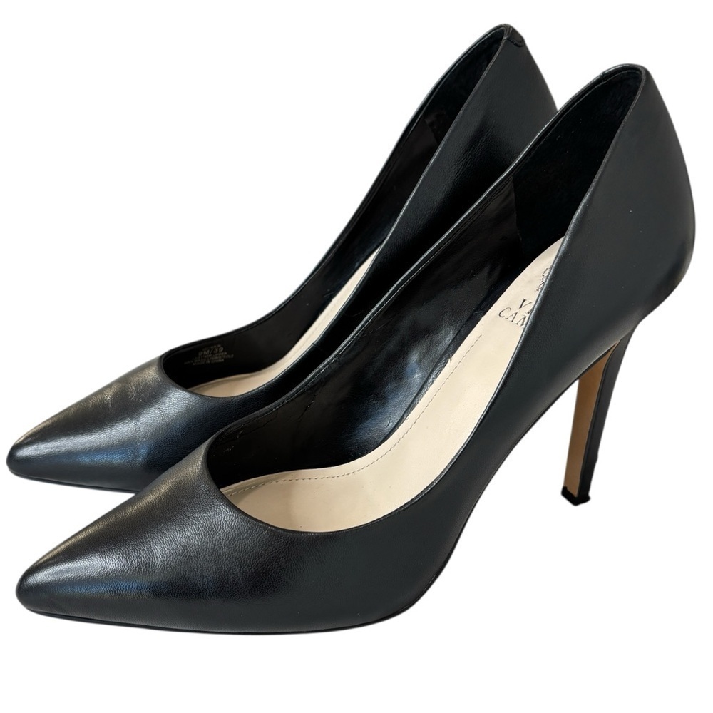 Vince Camuto Savilla Pump Heel Black Leather Heels Womens Shoe Size 9 M Sexy
